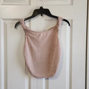 4TH RECKLESS Women's Champagne Nude Alyn Slinky Top Size LG Cropped Ruched Glam